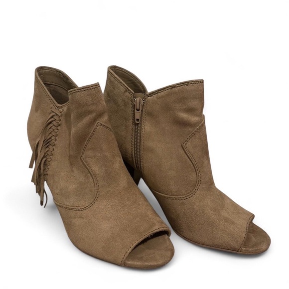 Brown Peep-Toe Ankle Boots - Picture 1 of 3